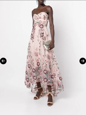 Marchesa Notte strapless embroidered high low gown pink